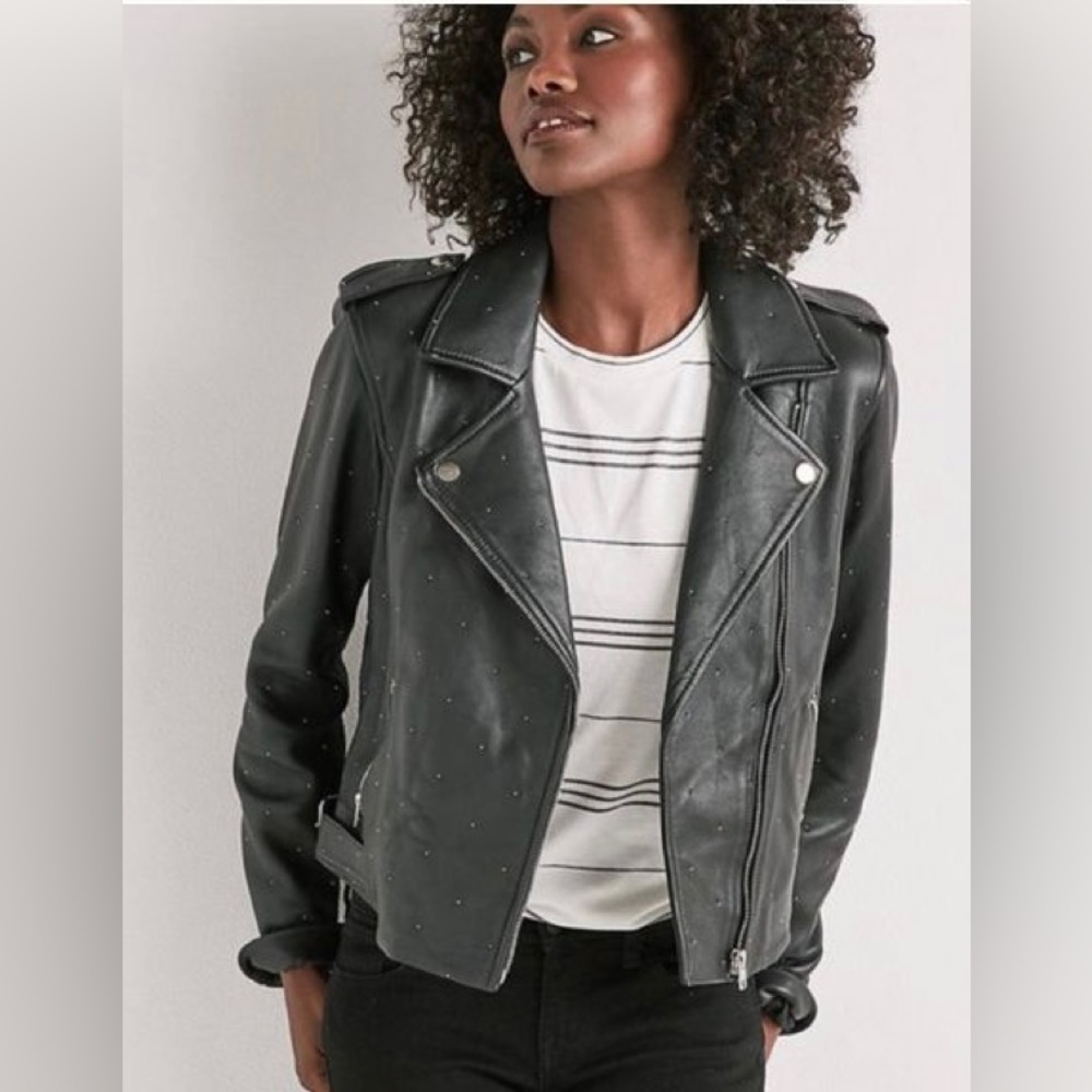 Lucky Brand Pin Dot Black Moto Jacket S